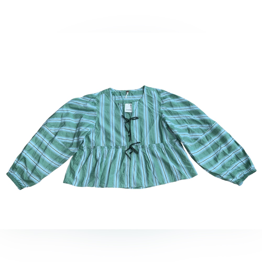 Free People Striped Brunch Babe Top, White Spruce Combo, Medium, NWT - Picture 10 of 15